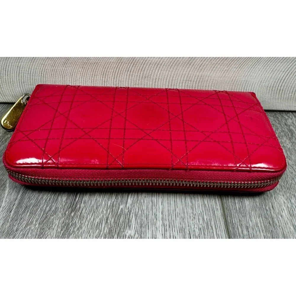 Lady Dior Passion Pink Patent Cannage Calfskin Continental Zip Around Wallet